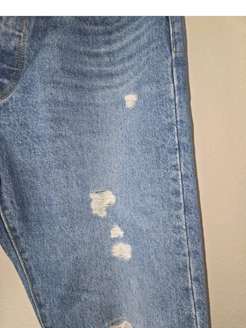 Levis 501 Distressed Button-Fly Blue Denim Jeans